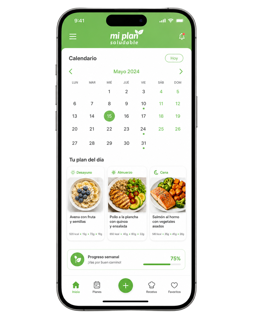 APP con el menú de 30 días en el celular